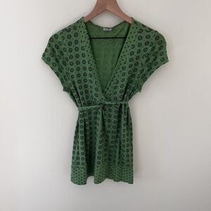 Splendid Green Cap Sleeve Babydoll Wrap Tie Shirt Y2K - Medium